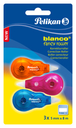 Pelikan Korrekturroller blanco® Fancy Blau/Pink/Orange 3er Blisterkarte