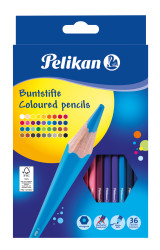 36 Coloured pencils thin , ergonomic triangular shape, high quality leads, lead diameter 3mm, FSC 100%, with break-resistant lead