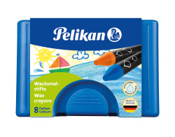 Pelikan crayons de cire soluble dans l'eau étui en plastique avec 8 crayons ronds épais et grattoir
