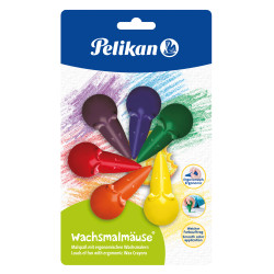 Pelikan crayons de cire en forme souris ass., 6 couleurs assorties, sur carte blister