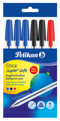 Pelikan Kugelschreiber Stick super soft, 6 Stück farbig sortiert im Polybeutel